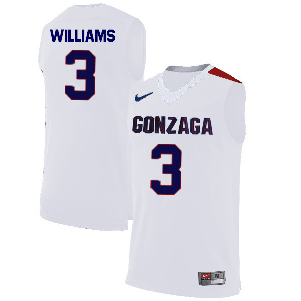 Men #3 Johnathan Williams Gonzaga Bulldogs College Basketball Jerseys-White - Click Image to Close